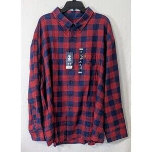 IZOD Men’s Flannel Shirt 4X Big & Tall Red Plaid Button Down Long Sleeve NWT